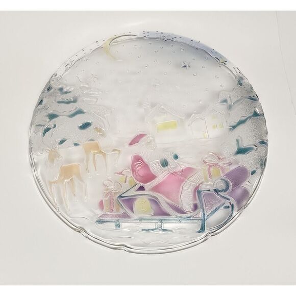 Crystal Clear Industries 1989 Sleigh Bells Christmas 14" Glass Serving Platter - Picture 3 of 6